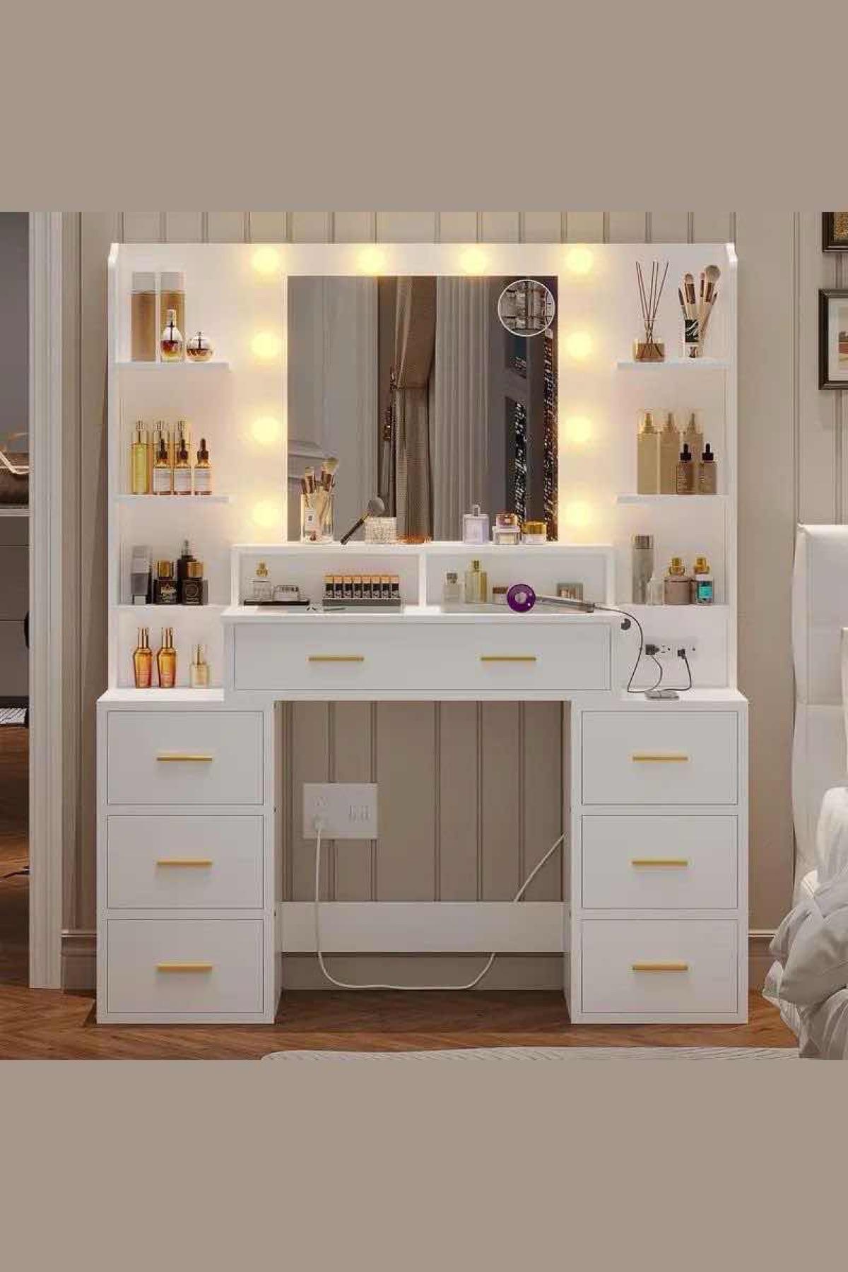 Coiffeuse avec miroir et éclairage LED