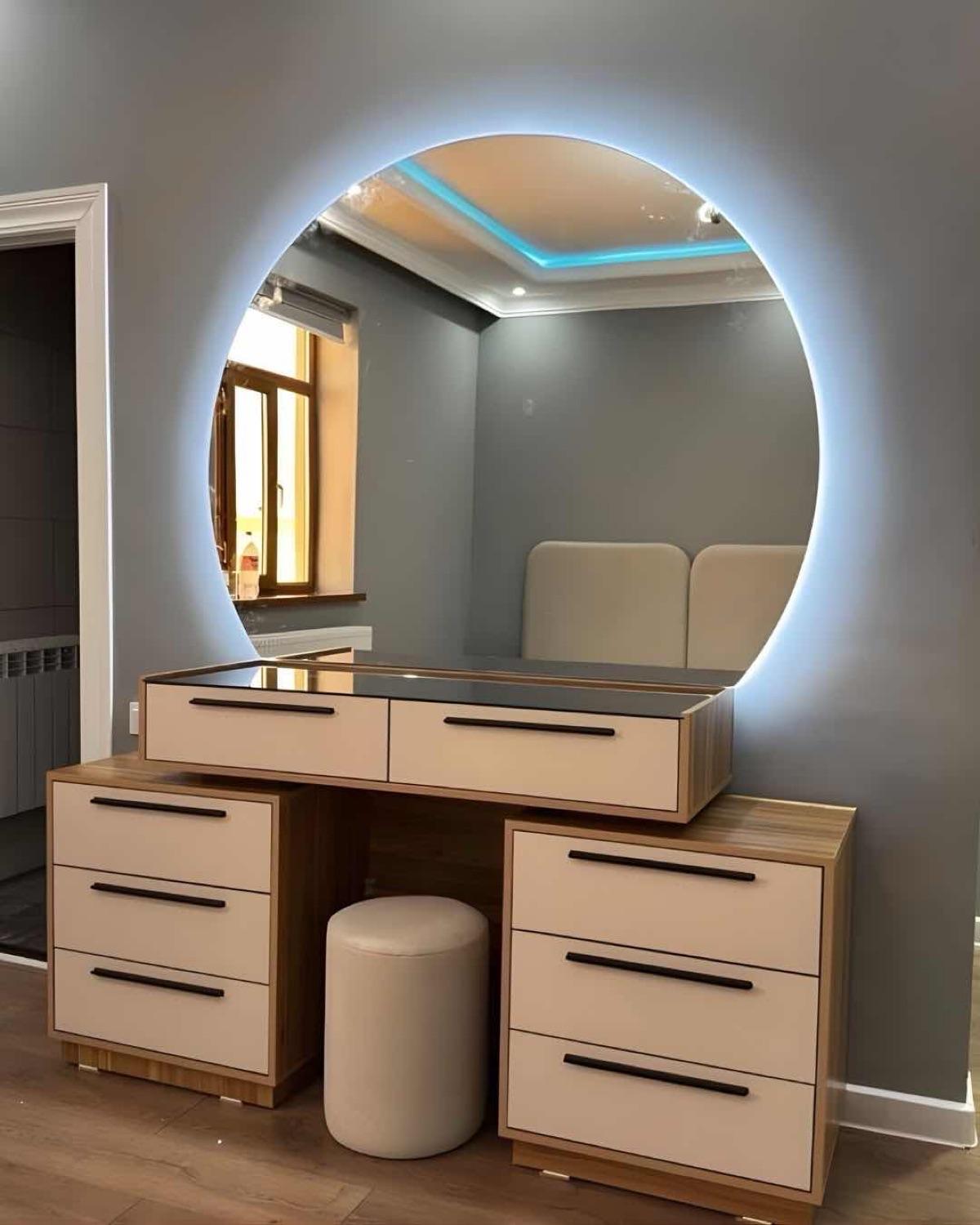 Coiffeuse moderne avec miroir LED et rangements 2
