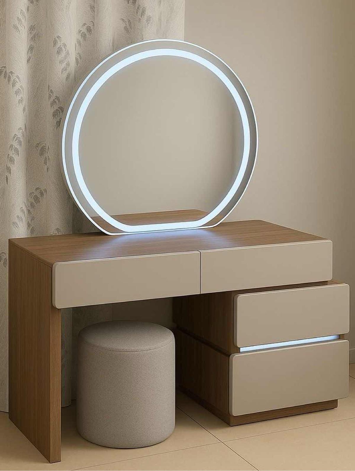 Coiffeuse moderne avec miroir LED et rangements 4