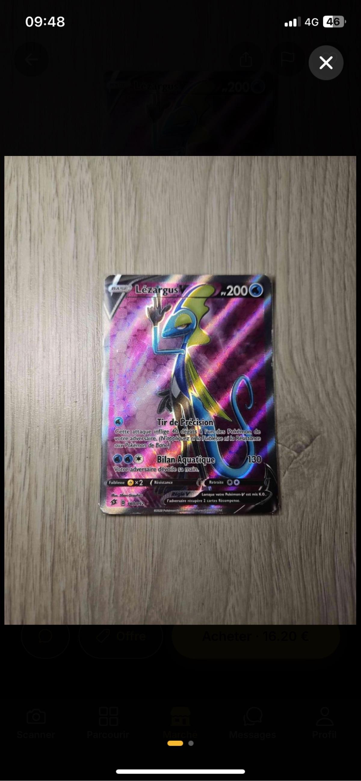 Carte Pokémon Lézargus V Full Art 140/192